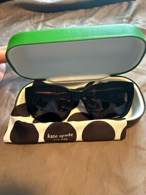Kate Spade Black Oversized Cat-Eye Sunglasses with Polka Dot Pouch